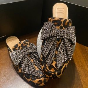 INC Animal Print Mules with Rhinestone Bow